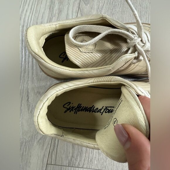 Six Hundred Four Kristensen Cordova Wood Laser Beige Leather Casual Sneakers - Picture 7 of 9